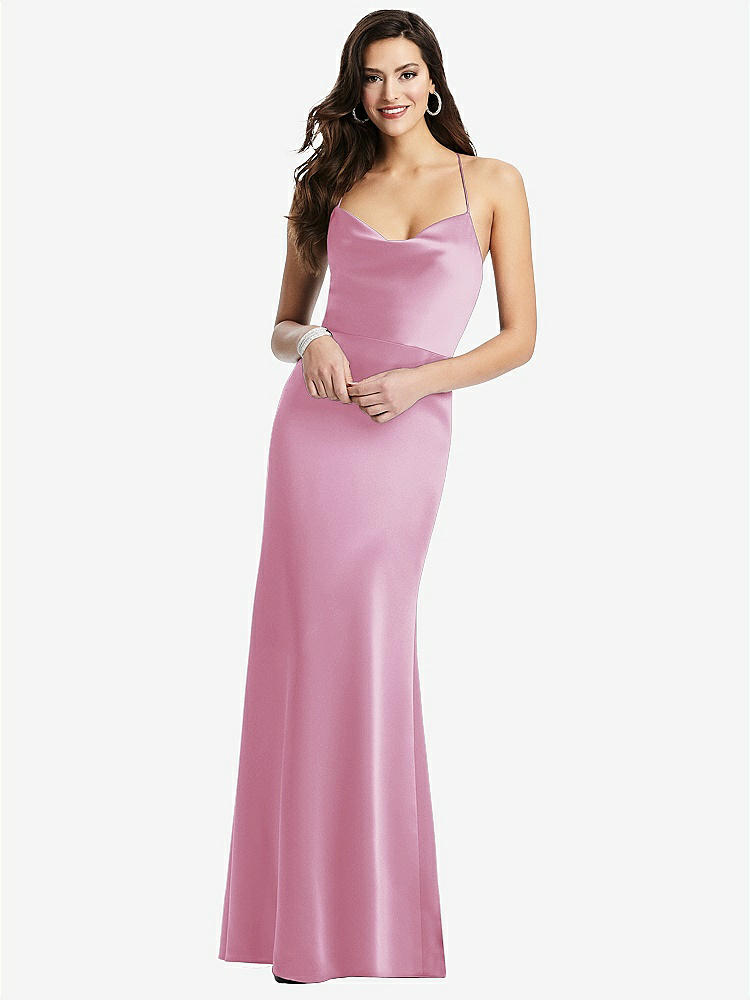 【STYLE: 3056】Cowl-Neck Criss Cross Back Slip Dress【COLOR: Powder Pink】