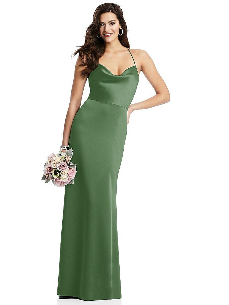 【STYLE: 3056】Cowl-Neck Criss Cross Back Slip Dress【COLOR: Vineyard Green】