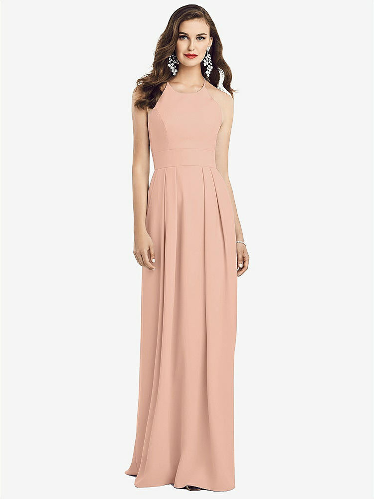 【STYLE: 3058】Criss Cross Back Crepe Halter Dress with Pockets【COLOR: Pale Peach】