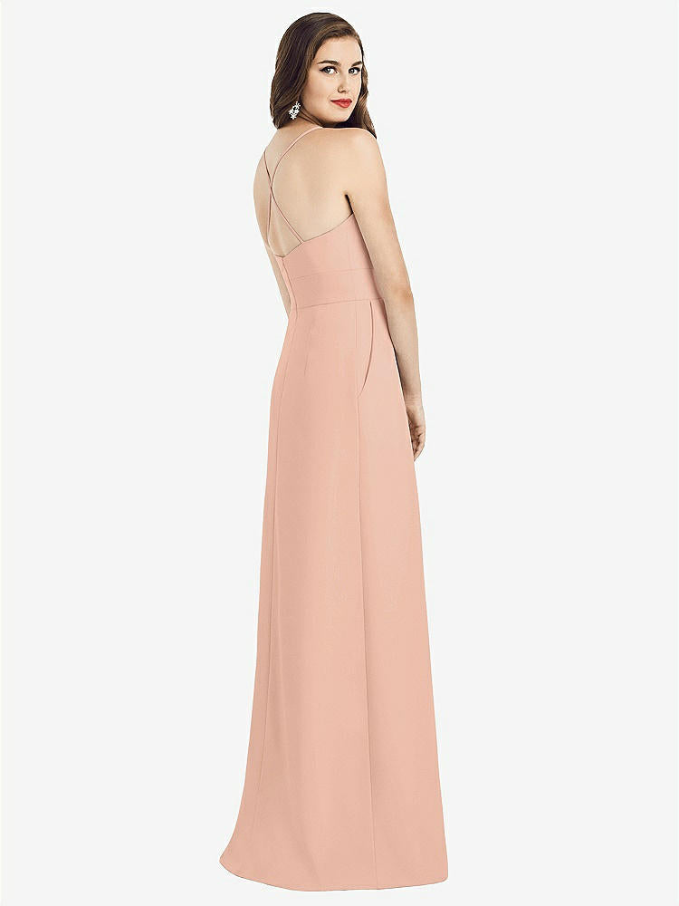 【STYLE: 3058】Criss Cross Back Crepe Halter Dress with Pockets【COLOR: Pale Peach】