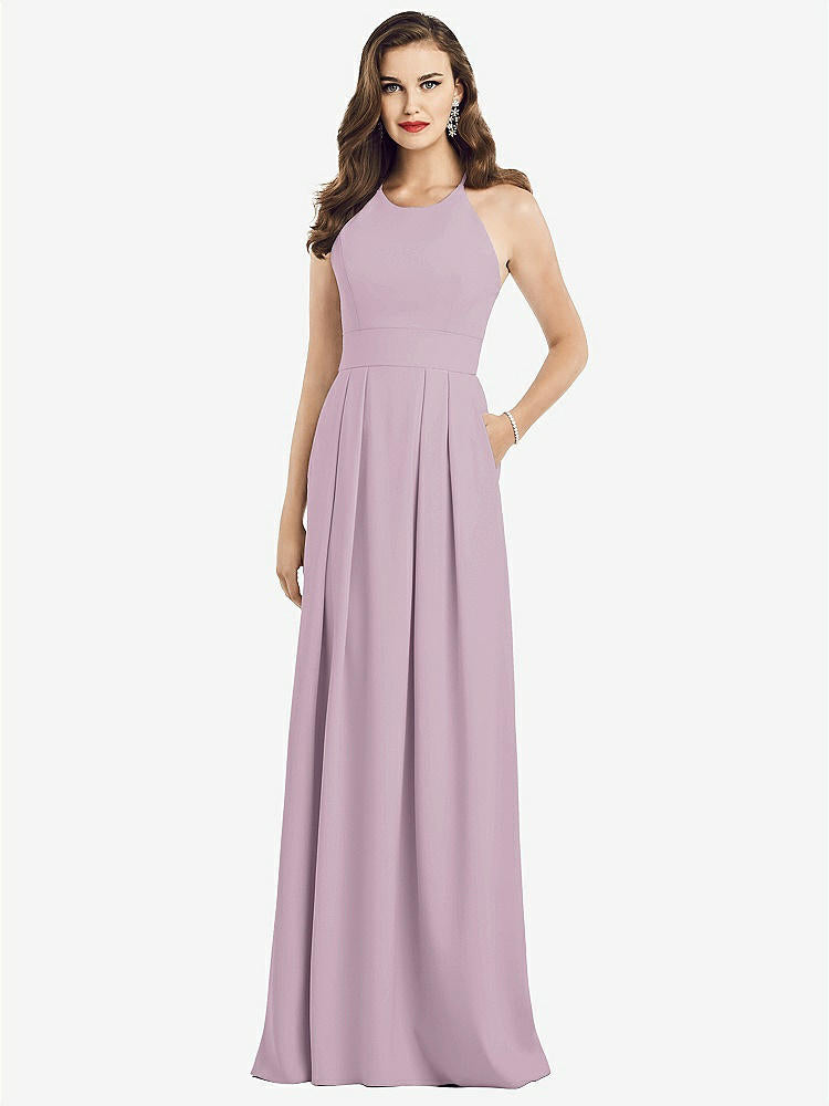 【STYLE: 3058】Criss Cross Back Crepe Halter Dress with Pockets【COLOR: Suede Rose】