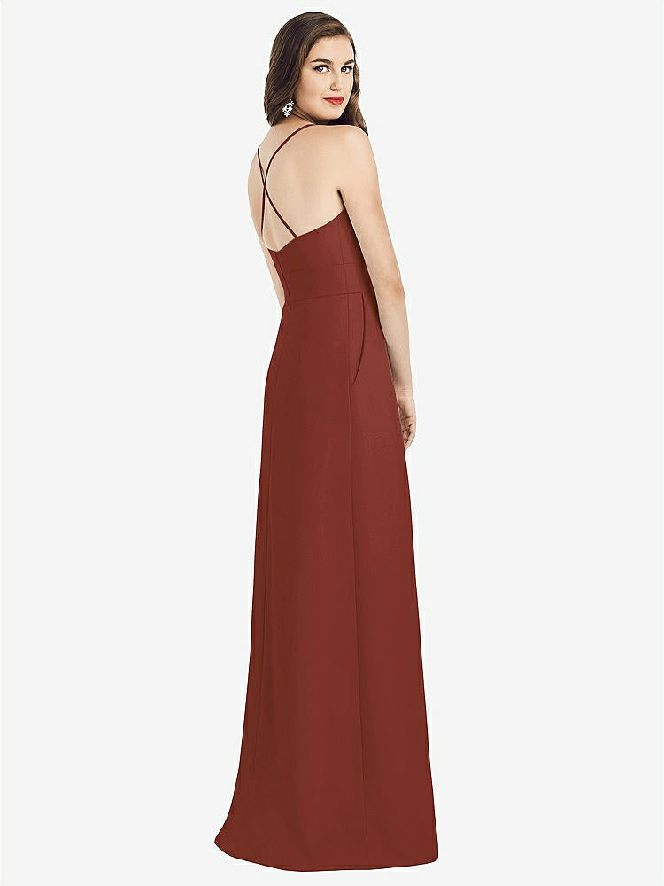 【STYLE: 3058】Criss Cross Back Crepe Halter Dress with Pockets【COLOR: Auburn Moon】