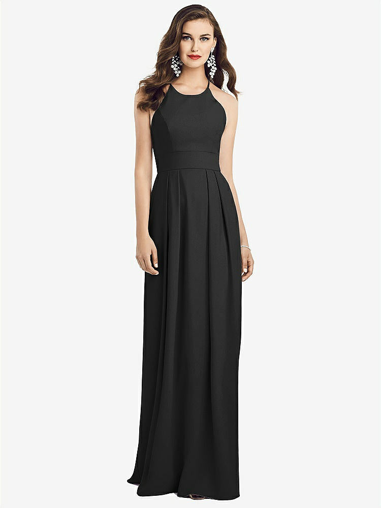【STYLE: 3058】Criss Cross Back Crepe Halter Dress with Pockets【COLOR: Black】