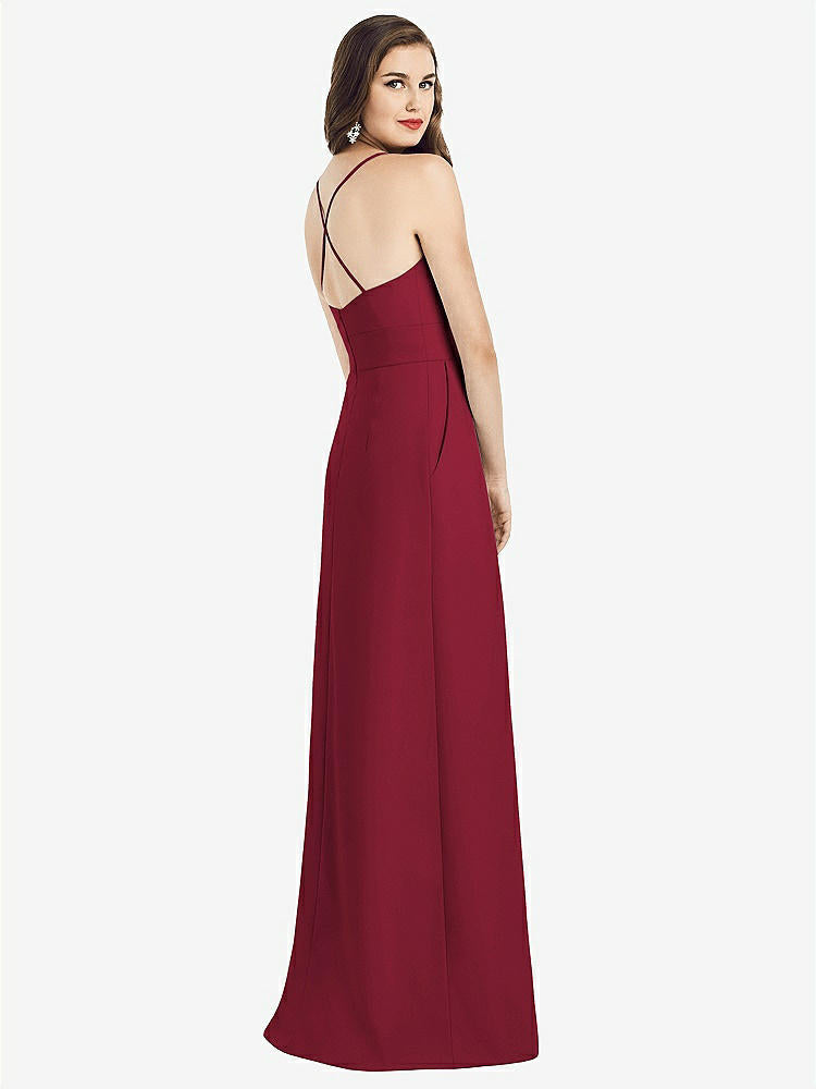 【NEW】【STYLE: 3058】クロス クロス 背中 クレープ ホルター ドレス ポケット付き【COLOR: Burgundy】【SIZE: 00-30W】