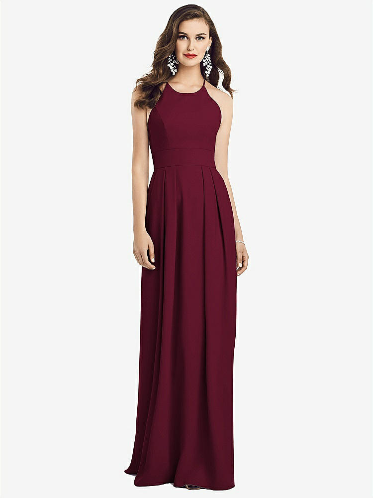 【NEW】【STYLE: 3058】クロス クロス 背中 クレープ ホルター ドレス ポケット付き【COLOR: Cabernet】【SIZE: 00-30W】