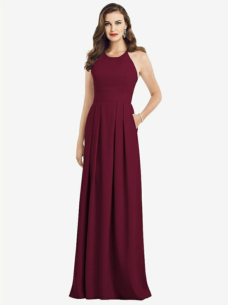 【NEW】【STYLE: 3058】クロス クロス 背中 クレープ ホルター ドレス ポケット付き【COLOR: Cabernet】【SIZE: 00-30W】