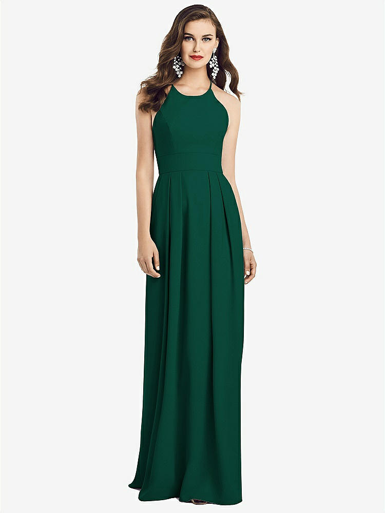 【STYLE: 3058】Criss Cross Back Crepe Halter Dress with Pockets【COLOR: Hunter Green】