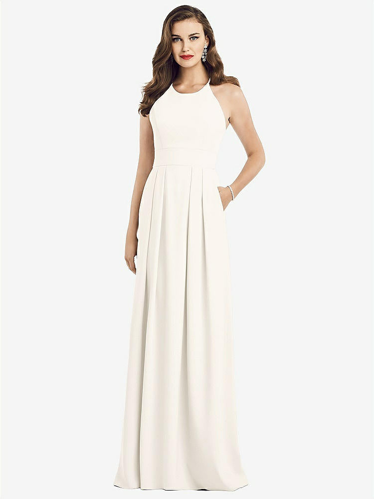 【STYLE: 3058】Criss Cross Back Crepe Halter Dress with Pockets【COLOR: Ivory】