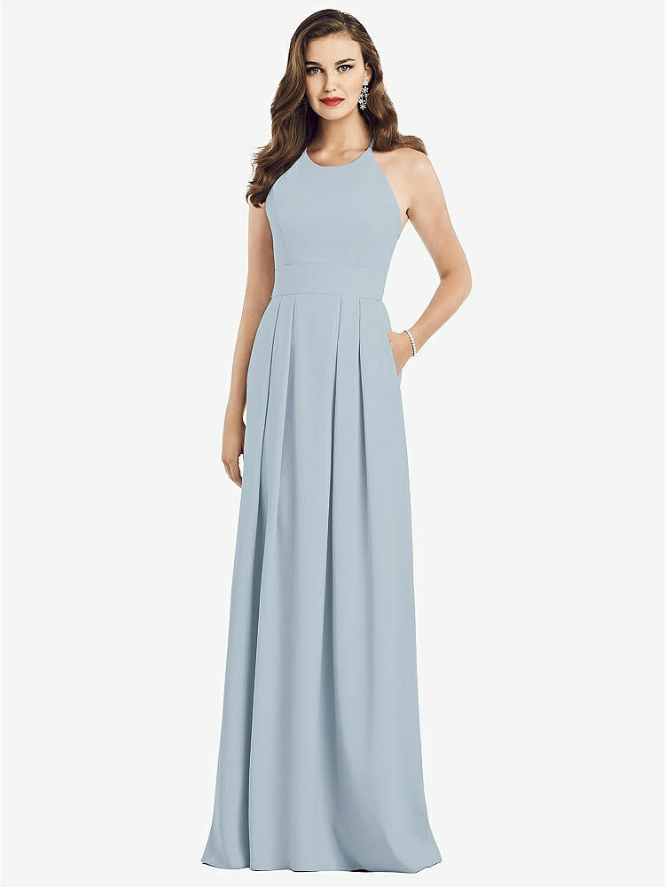 【STYLE: 3058】Criss Cross Back Crepe Halter Dress with Pockets【COLOR: Mist】