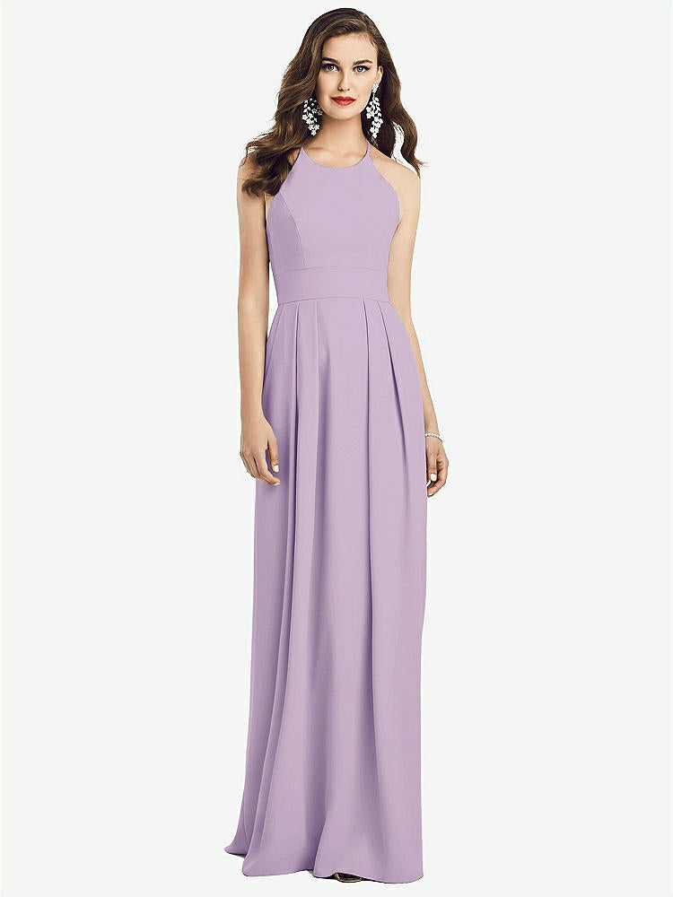 【STYLE: 3058】Criss Cross Back Crepe Halter Dress with Pockets【COLOR: Pale Purple】