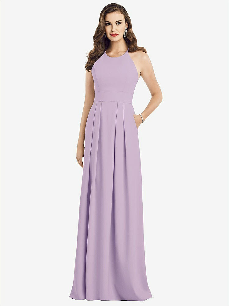 【STYLE: 3058】Criss Cross Back Crepe Halter Dress with Pockets【COLOR: Pale Purple】