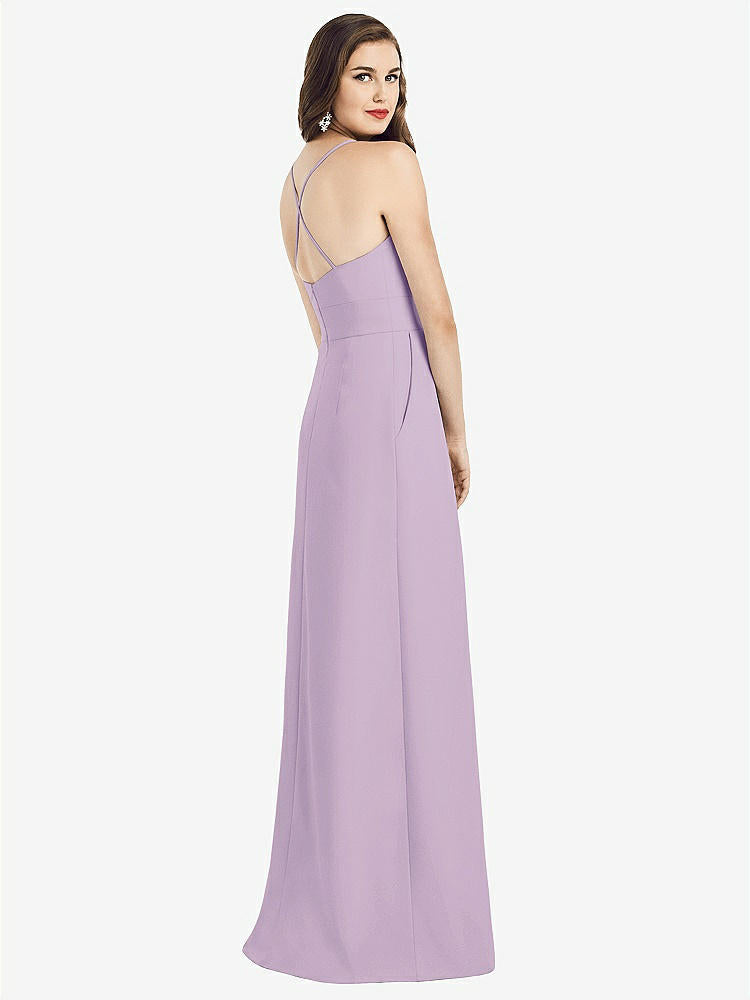 【STYLE: 3058】Criss Cross Back Crepe Halter Dress with Pockets【COLOR: Pale Purple】