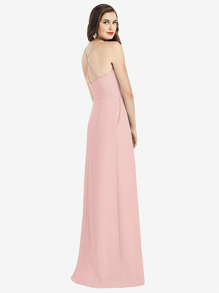 【STYLE: 3058】Criss Cross Back Crepe Halter Dress with Pockets【COLOR: Rose - PANTONE Rose Quartz】
