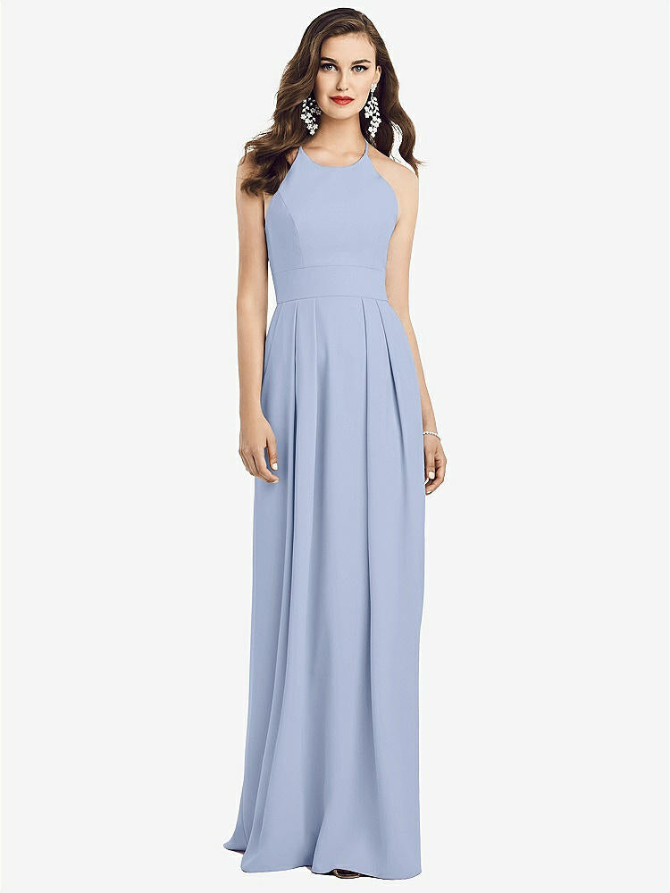 【NEW】【STYLE: 3058】クロス クロス 背中 クレープ ホルター ドレス ポケット付き【COLOR: Sky Blue】【SIZE: 00-30W】