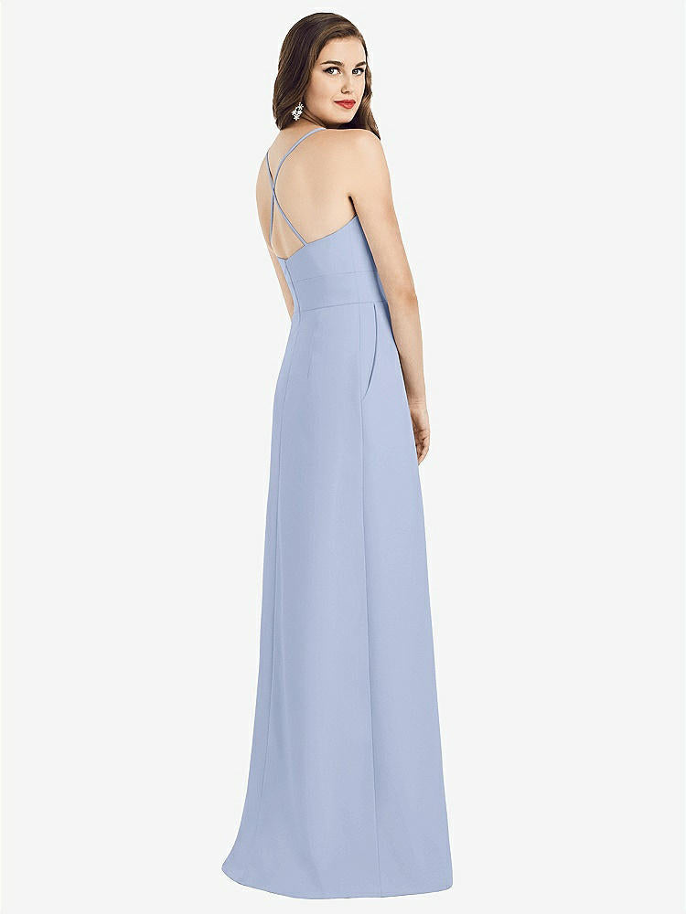 【STYLE: 3058】Criss Cross Back Crepe Halter Dress with Pockets【COLOR: Sky Blue】