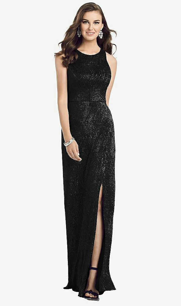 【STYLE: 3063】Sleeveless Scoop Neck Metallic Trumpet Gown【COLOR: Black】