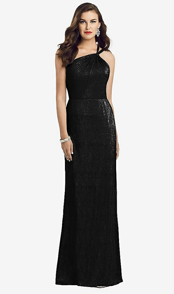 【STYLE: 3064】One-Shoulder Twist Metallic Trumpet Gown【COLOR: Black】