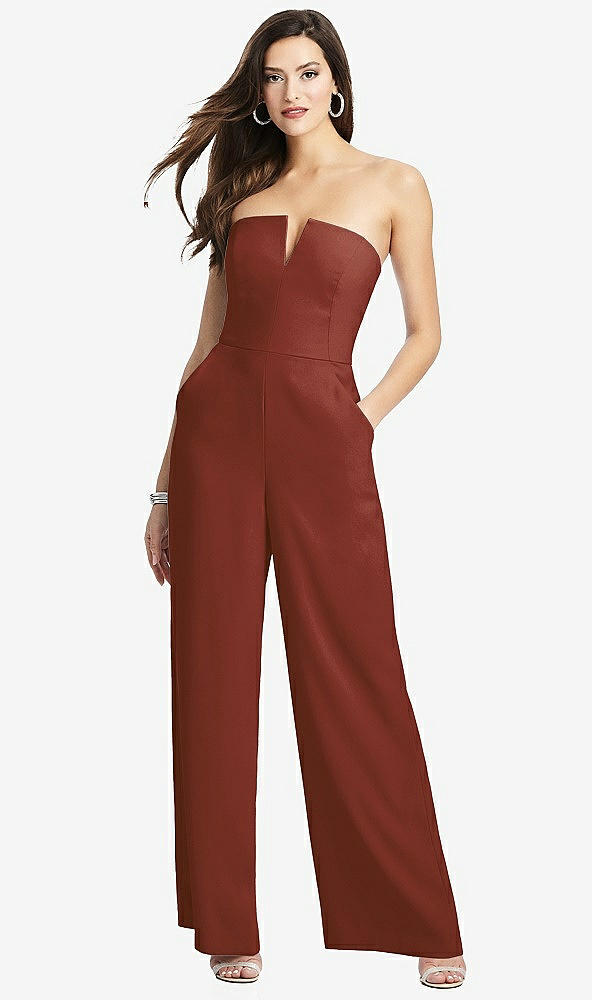 【STYLE: 3066】Strapless Notch Crepe Jumpsuit with Pockets【COLOR: Auburn Moon】