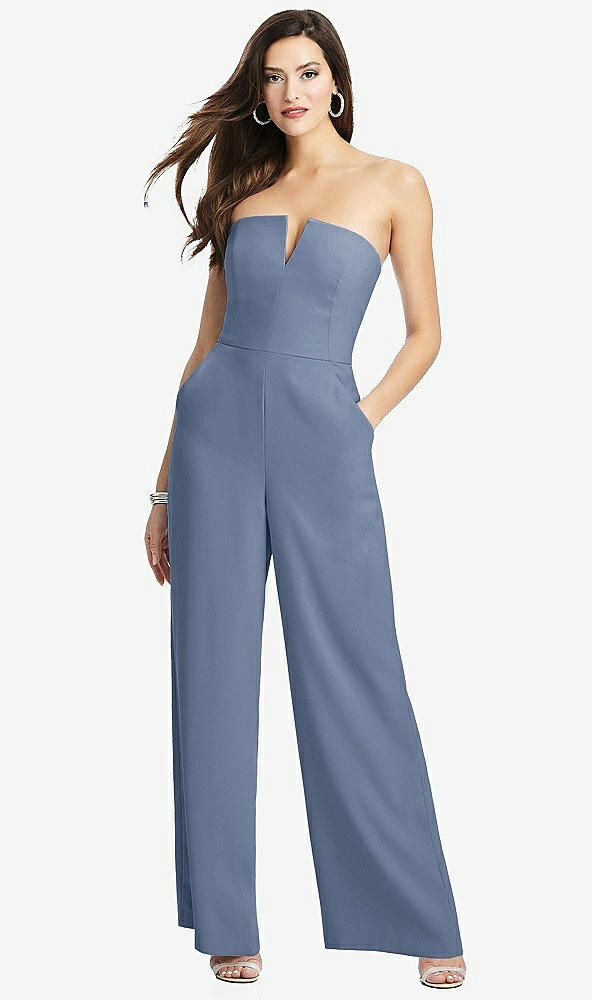 【STYLE: 3066】Strapless Notch Crepe Jumpsuit with Pockets【COLOR: Larkspur Blue】