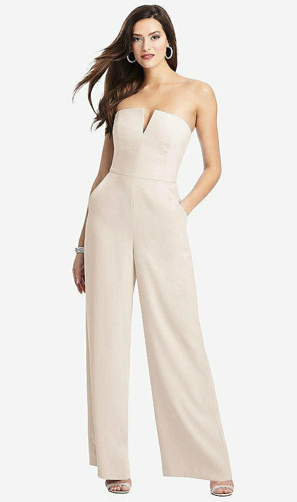 【STYLE: 3066】Strapless Notch Crepe Jumpsuit with Pockets【COLOR: Oat】