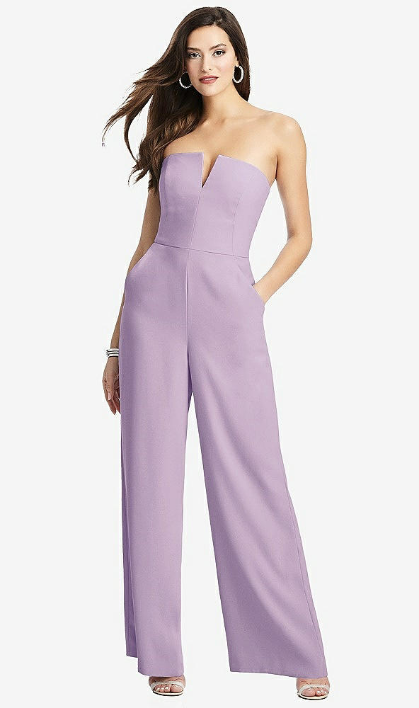 【STYLE: 3066】Strapless Notch Crepe Jumpsuit with Pockets【COLOR: Pale Purple】