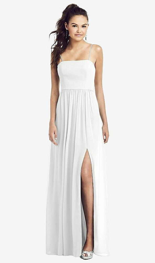 【STYLE: TH017】Slim Spaghetti Strap Chiffon Dress with Front Slit 【COLOR: White】