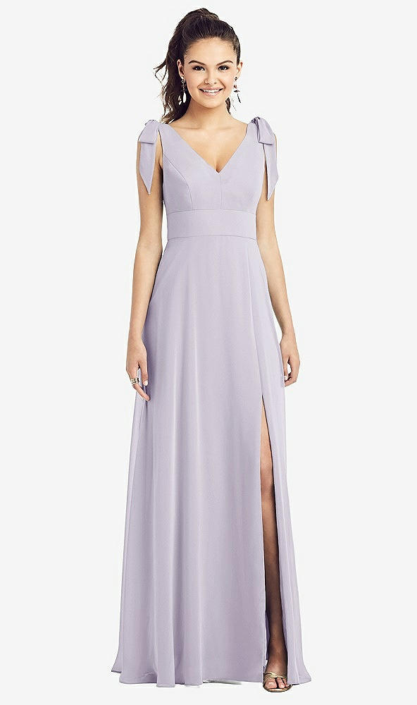 【STYLE: TH018】Bow-Shoulder V-Back Chiffon Gown with Front Slit【COLOR: Moondance】