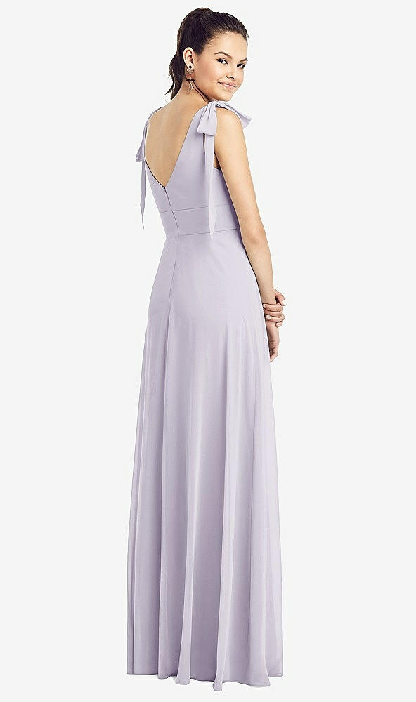【STYLE: TH018】Bow-Shoulder V-Back Chiffon Gown with Front Slit【COLOR: Moondance】