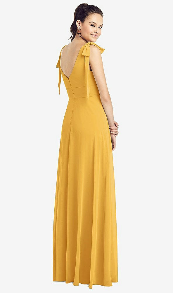 【STYLE: TH018】Bow-Shoulder V-Back Chiffon Gown with Front Slit【COLOR: NYC Yellow】