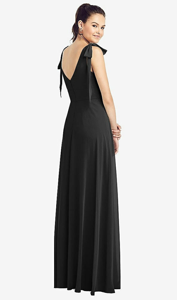 【STYLE: TH018】Bow-Shoulder V-Back Chiffon Gown with Front Slit【COLOR: Black】
