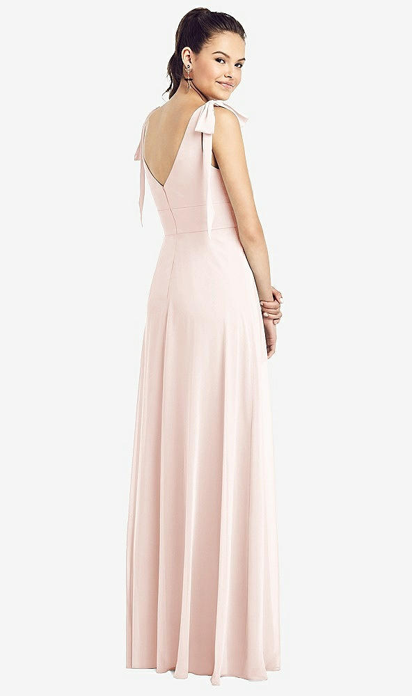 【STYLE: TH018】Bow-Shoulder V-Back Chiffon Gown with Front Slit【COLOR: Blush】