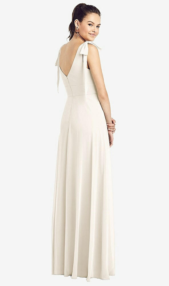 【STYLE: TH018】Bow-Shoulder V-Back Chiffon Gown with Front Slit【COLOR: Ivory】