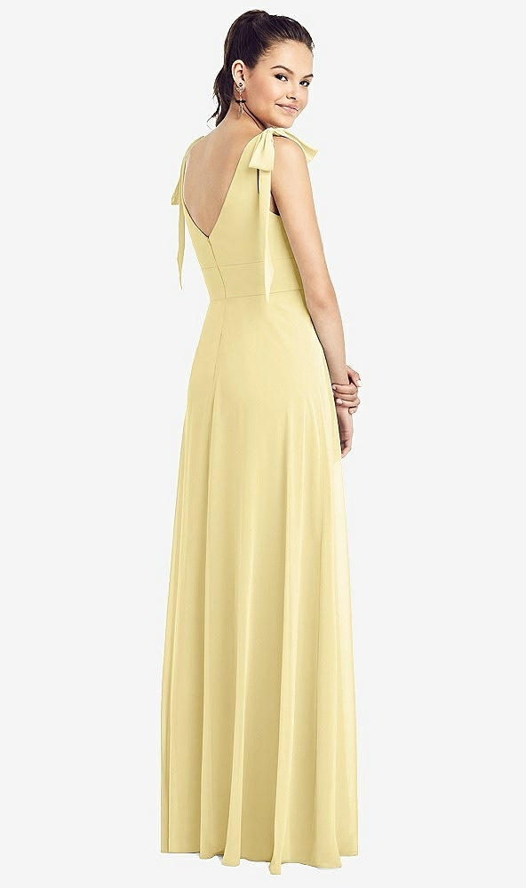 【STYLE: TH018】Bow-Shoulder V-Back Chiffon Gown with Front Slit【COLOR: Pale Yellow】