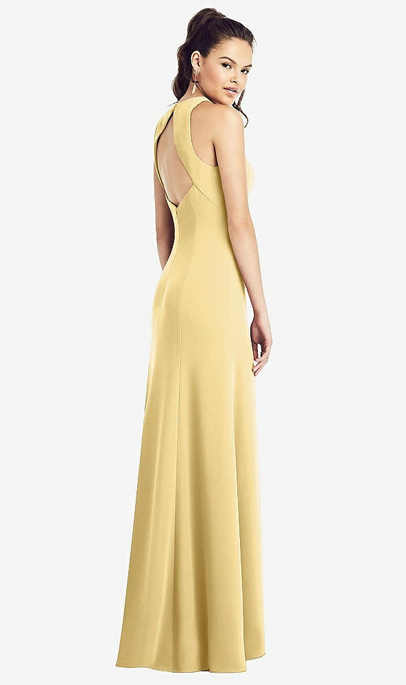 【STYLE: TH020】Open-Back Jewel Neck Trumpet Gown with Front Slit【COLOR: Buttercup】