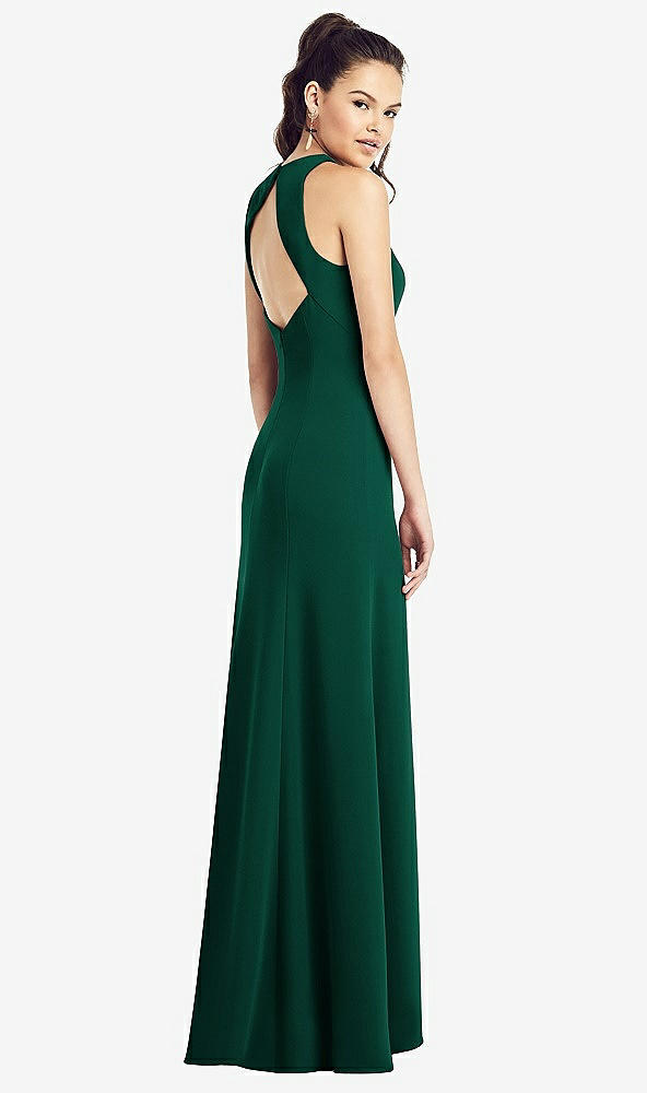 【STYLE: TH020】Open-Back Jewel Neck Trumpet Gown with Front Slit【COLOR: Hunter Green】