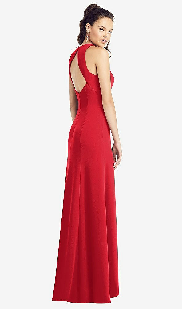 【STYLE: TH020】Open-Back Jewel Neck Trumpet Gown with Front Slit【COLOR: Parisian Red】