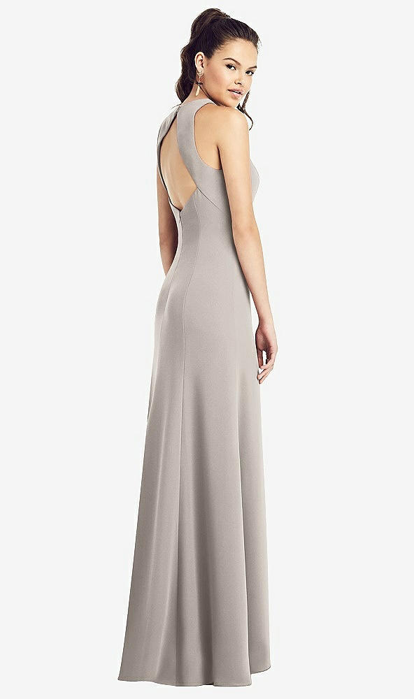 【STYLE: TH020】Open-Back Jewel Neck Trumpet Gown with Front Slit【COLOR: Taupe】