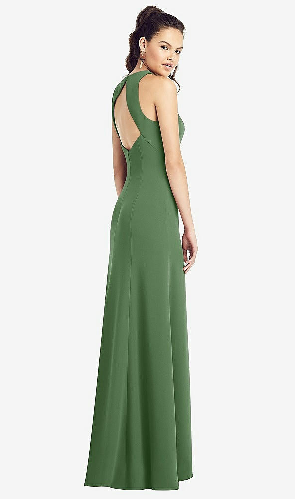 【STYLE: TH020】Open-Back Jewel Neck Trumpet Gown with Front Slit【COLOR: Vineyard Green】