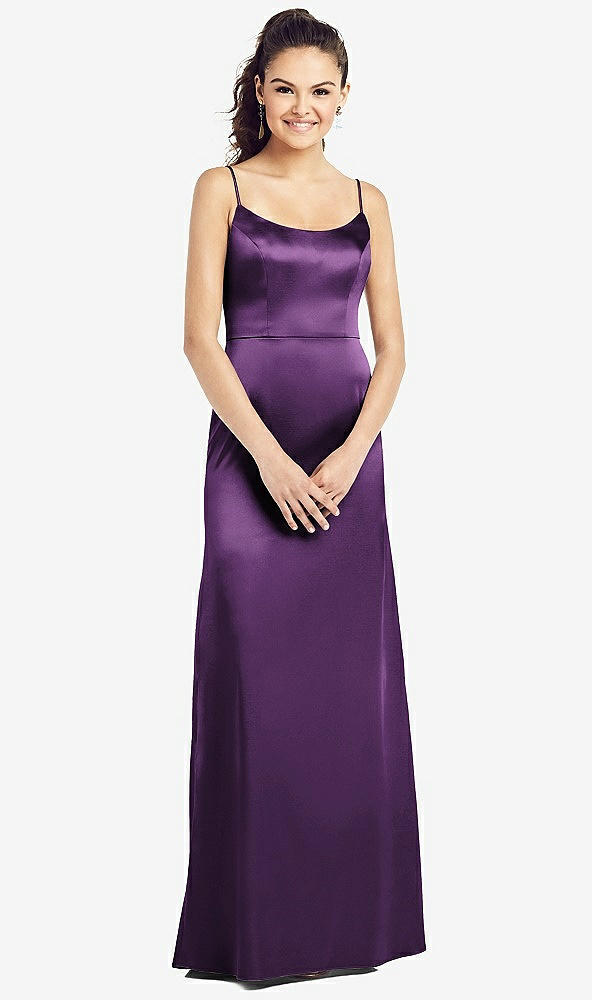 【STYLE: TH021】Slim Spaghetti Strap V-Back Trumpet Gown【COLOR: African Violet】