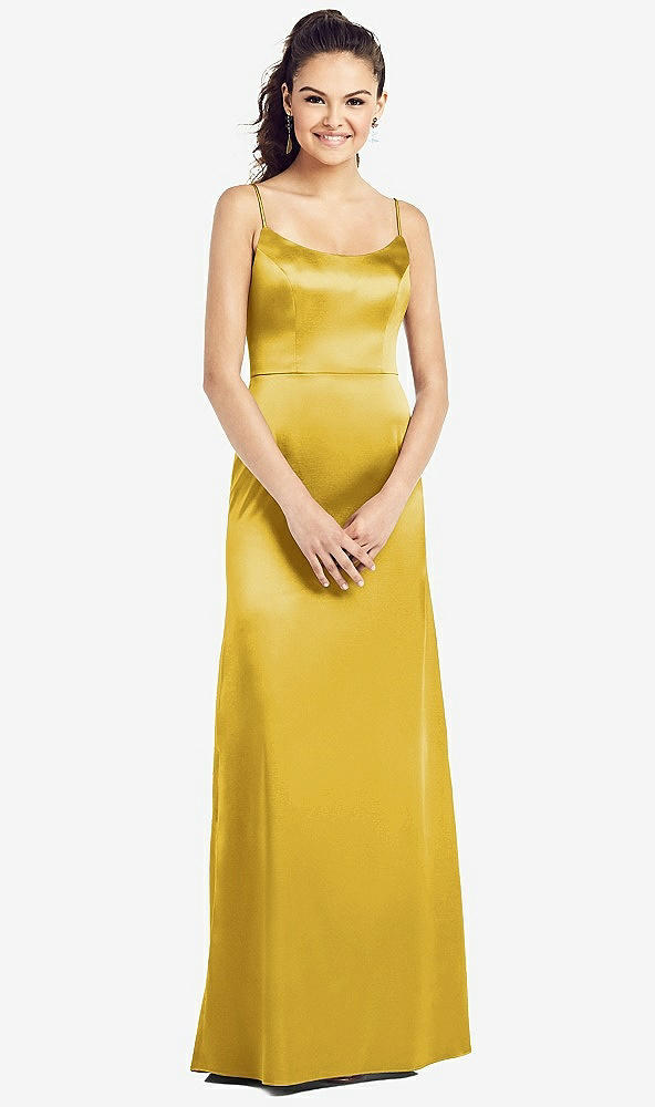 【STYLE: TH021】Slim Spaghetti Strap V-Back Trumpet Gown【COLOR: Marigold】