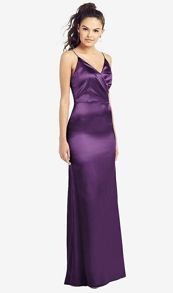 【STYLE: TH022】Slim Spaghetti Strap Wrap Bodice Trumpet Gown【COLOR: African Violet】