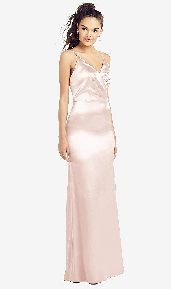 【STYLE: TH022】Slim Spaghetti Strap Wrap Bodice Trumpet Gown【COLOR: Blush】