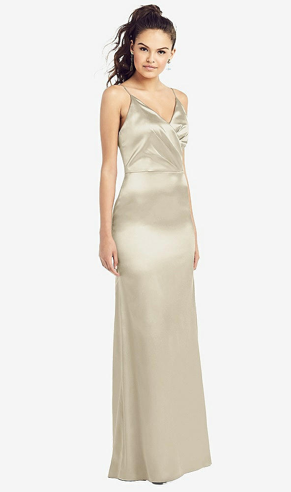 【STYLE: TH022】Slim Spaghetti Strap Wrap Bodice Trumpet Gown【COLOR: Champagne】
