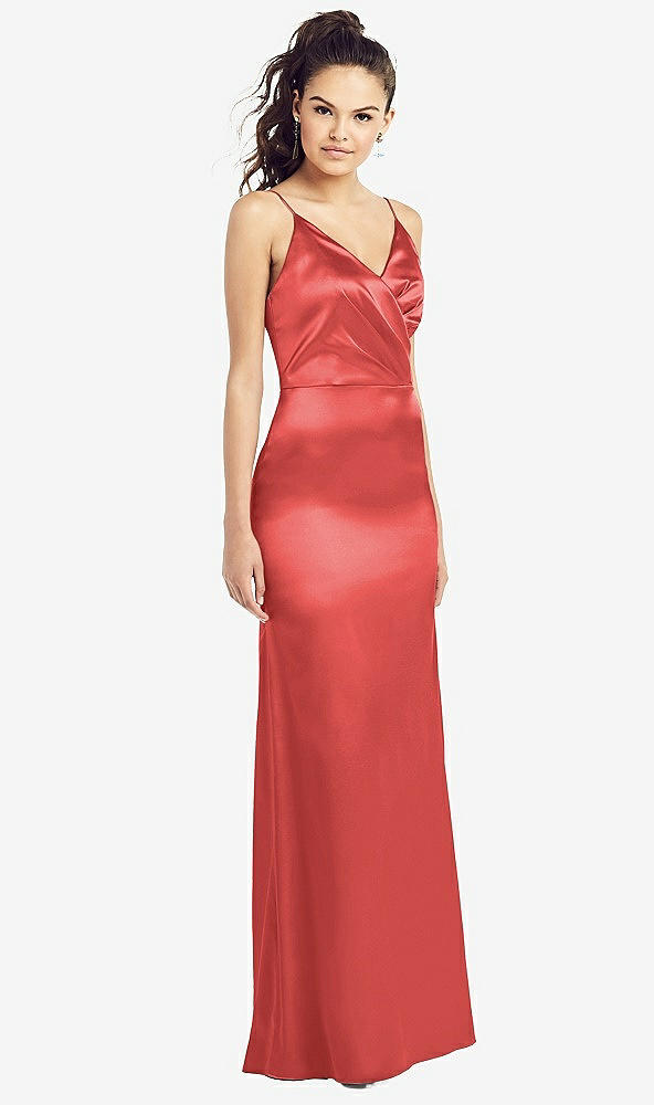 【STYLE: TH022】Slim Spaghetti Strap Wrap Bodice Trumpet Gown【COLOR: Perfect Coral】