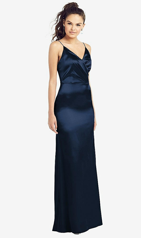 【STYLE: TH022】Slim Spaghetti Strap Wrap Bodice Trumpet Gown【COLOR: Midnight Navy】