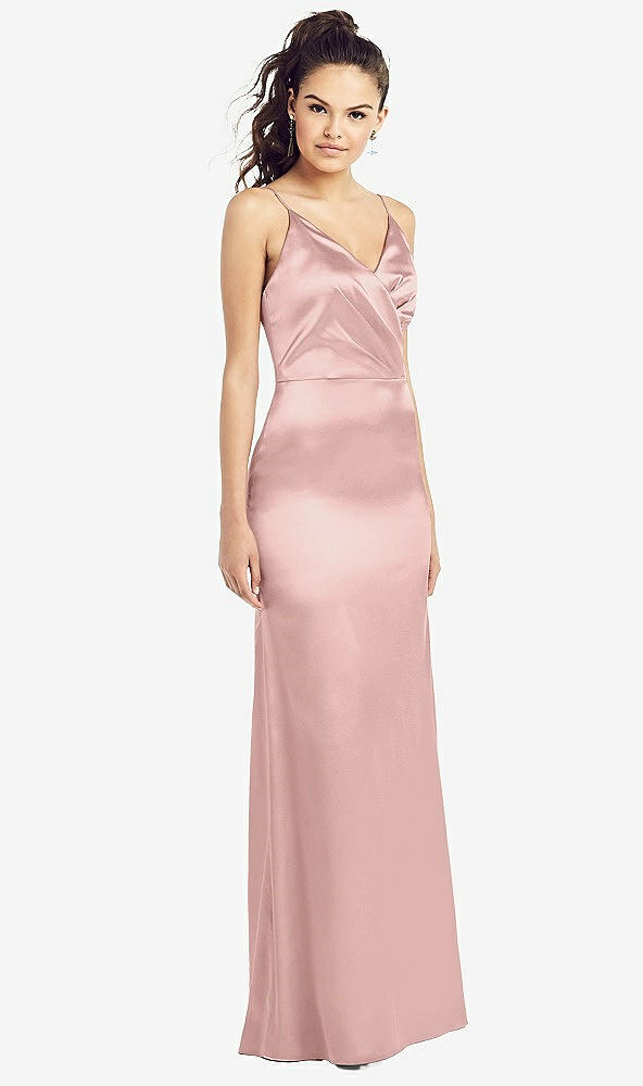 【STYLE: TH022】Slim Spaghetti Strap Wrap Bodice Trumpet Gown【COLOR: Rose - PANTONE Rose Quartz】
