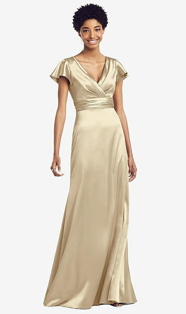 【NEW】【STYLE: 8197】フラッター 袖 ドレープ ラップ ストレッチ マキシ ドレス【COLOR: Banana】【SIZE: 00-30W】