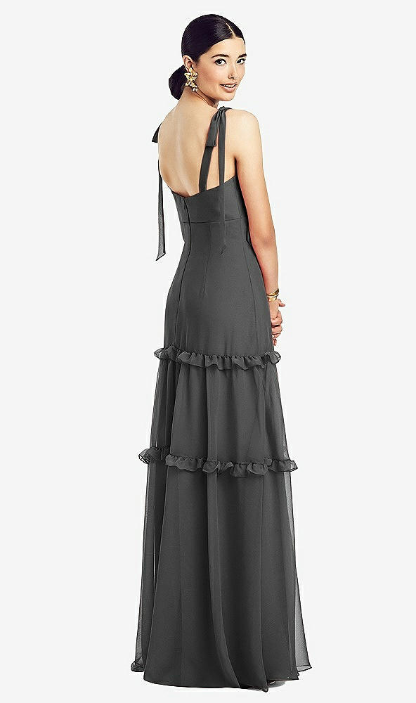 【STYLE: 1529】Bowed Tie-Shoulder Chiffon Dress with Tiered Ruffle Skirt【COLOR: Charcoal Gray】