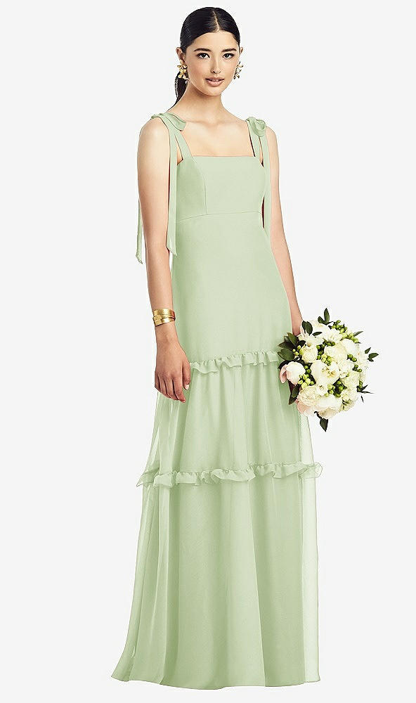 【STYLE: 1529】Bowed Tie-Shoulder Chiffon Dress with Tiered Ruffle Skirt【COLOR: Limeade】