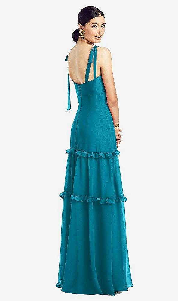 【STYLE: 1529】Bowed Tie-Shoulder Chiffon Dress with Tiered Ruffle Skirt【COLOR: Oasis】